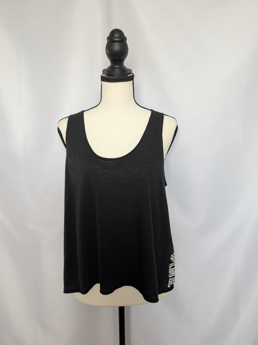PINK VICTORIA'S SECRET Logo Black Scoop Neck Tank Top Size Small